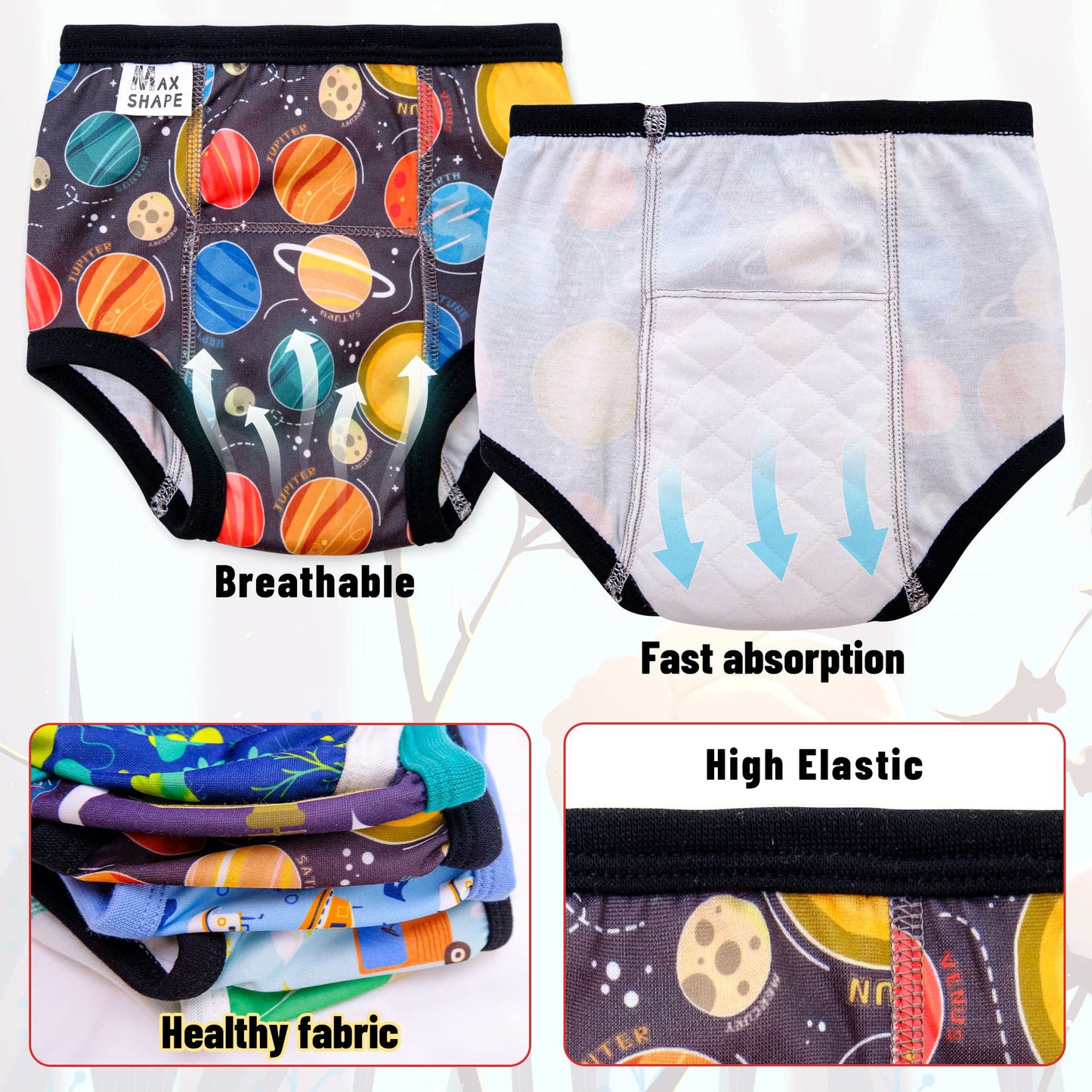 Max Shape 6 Pack Potty Training Underwear For Boys,Washable Baby Boy Toilet Training Pants Training Underwear Fit 2T-6T Black 4T