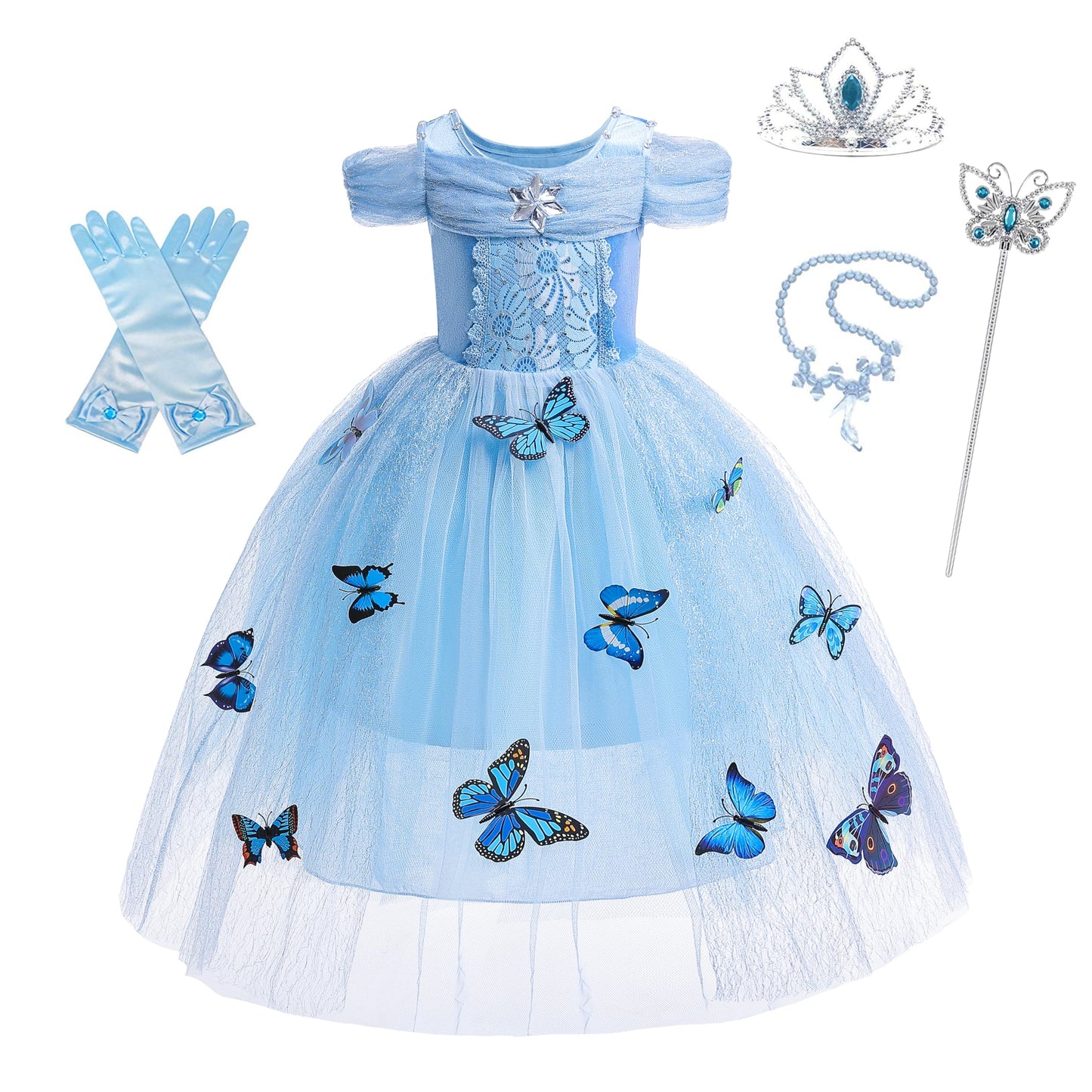 Dressy Daisy Little Girls' Princess Dress Costume With Accessories Halloween Fancy Dresses Up Butterfly Size 5-6 Blue
