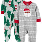 Simple Joys By Carter'S Baby Holiday Fleece Footed Sleep And Play, Pack Of 2, Grey Santa/Christmas Print, 3-6 Months