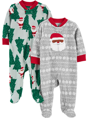 Simple Joys By Carter'S Baby Holiday Fleece Footed Sleep And Play, Pack Of 2, Grey Santa/Christmas Print, 0-3 Months