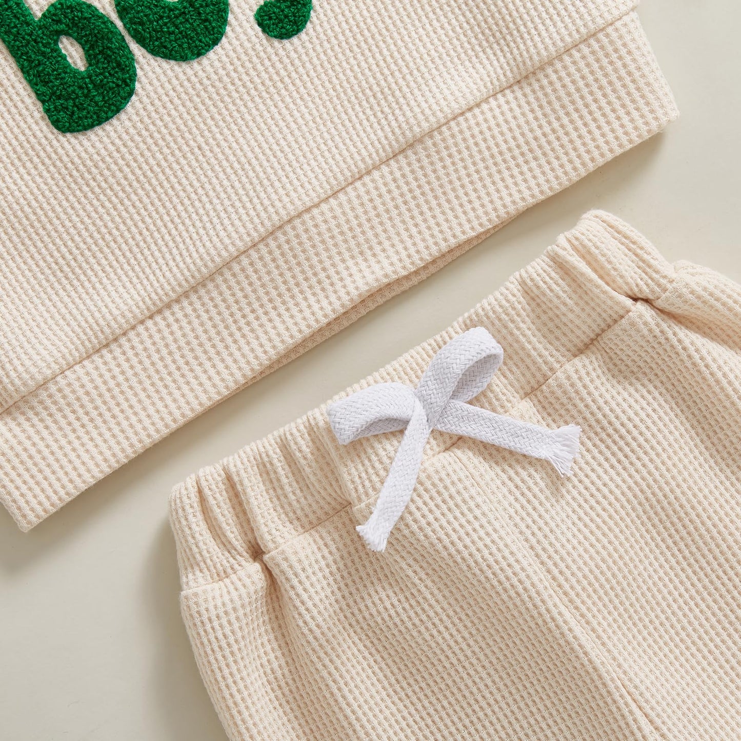 Lesimsam Toddler Baby Boy Valentine'S Day Outfit Letter Embroidery Long Sleeve Waffle Knit Sweatshirt And Pants Set (St Patricks