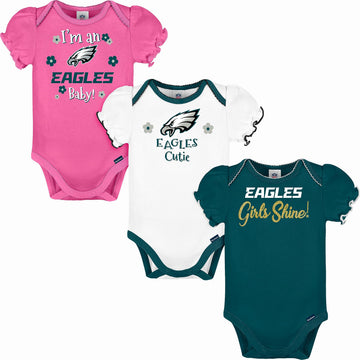 Gerber Baby Girls NFL 3 Pack Short Sleeve Onesie Bodysuit, Team Color, 3-6 Months