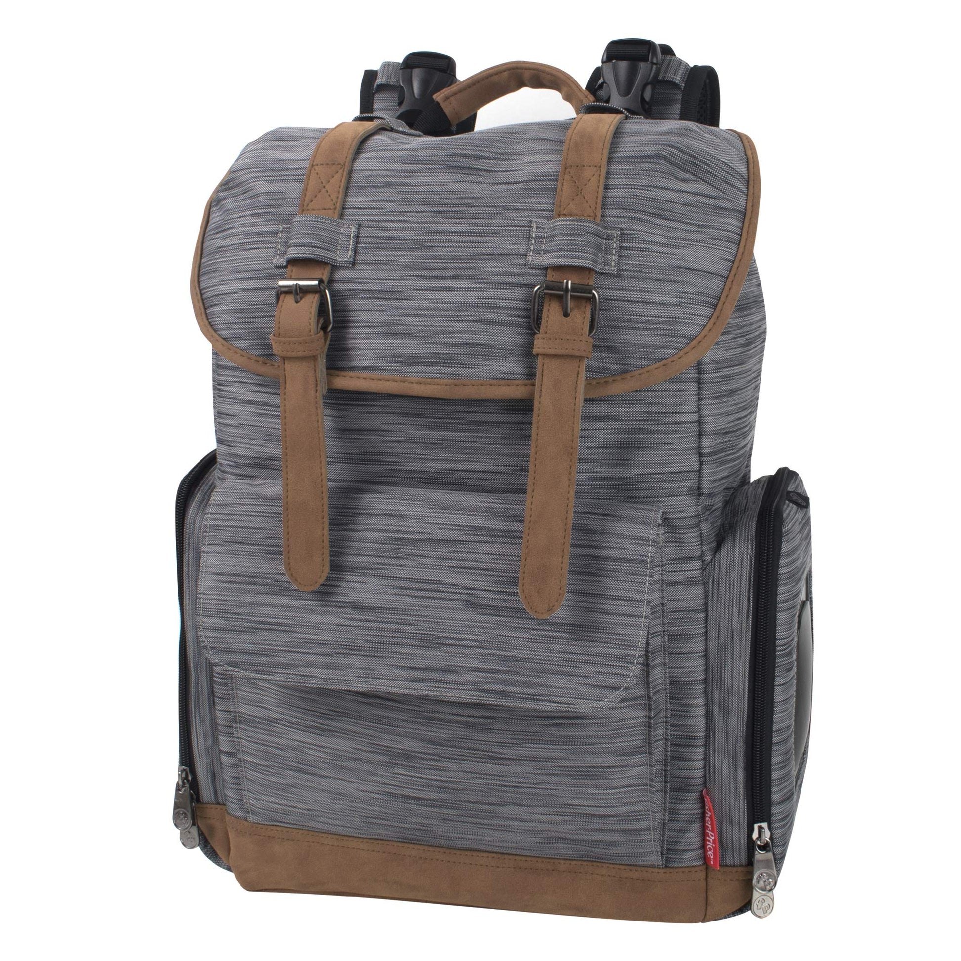 Fisher-Price Drawstring Diaper Bag Backpack with Wipes Pocket, Insulated Bottle Compartment, Stroller Straps
