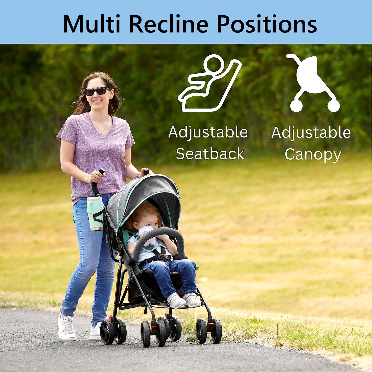 Dream On Me Vista Moonwalk Baby Stroller In Mint, Lightweight Infant Stroller With Compact Fold, Multi-Position Recline Umbrella