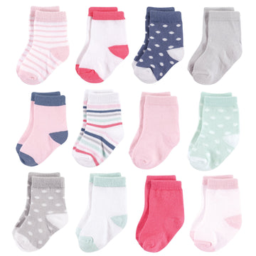 Hudson Baby Unisex Cotton Rich Newborn And Terry Socks, Girl Stripe, 0-6 Months