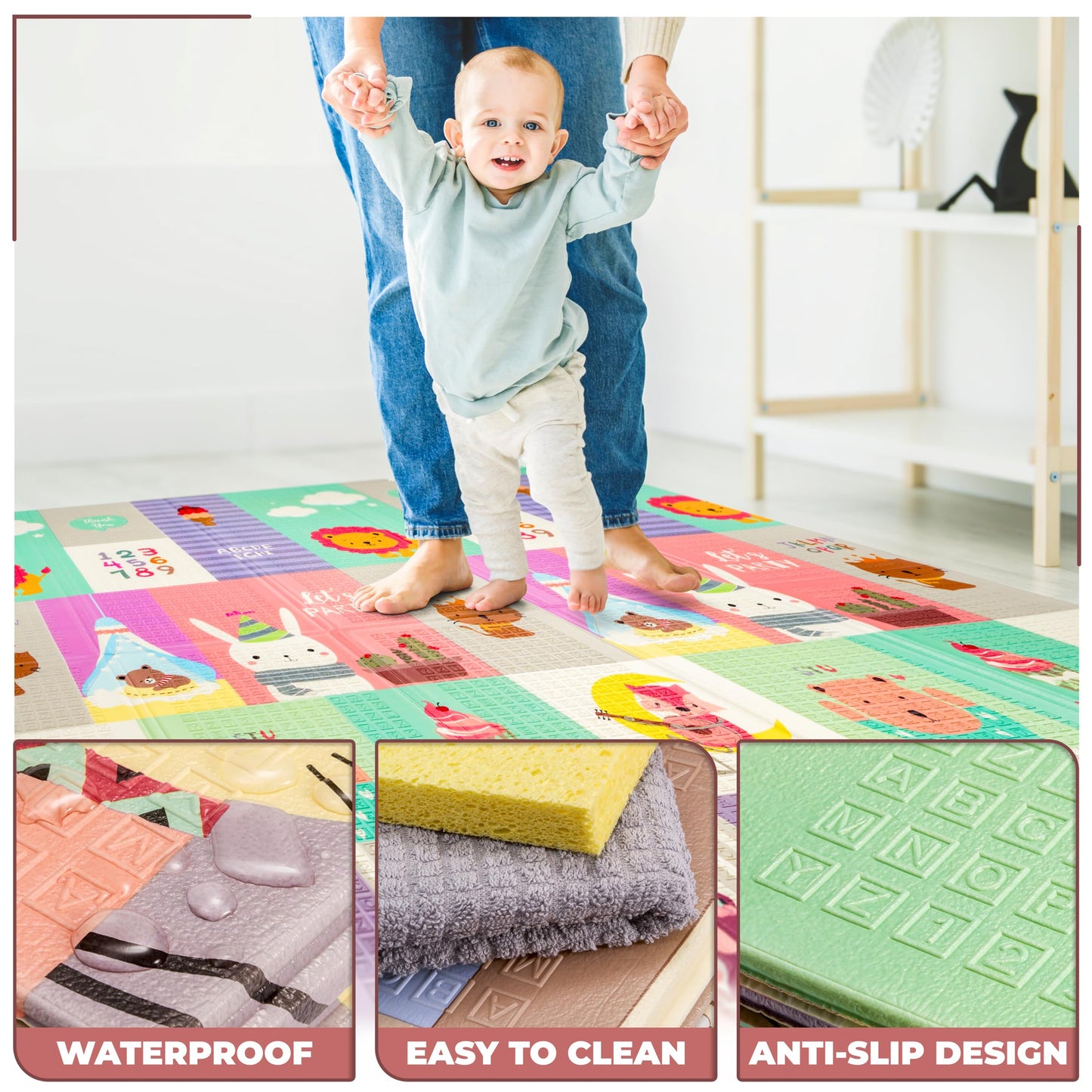 Sorbus Foldable Baby Play Mat, Kids Foam Mats For Floor With Travel Bag - Waterproof Foldable Play Mats For Babies, Infants, Tod