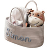 Personalized Cotton Rope Storage Basket, Custom Baby Show Gift Basket, White Nursery Organizer with Colorful Name, Decorative Co