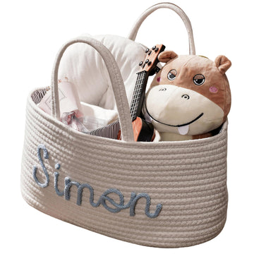 Personalized Cotton Rope Storage Basket, Custom Baby Show Gift Basket, White Nursery Organizer with Colorful Name, Decorative Co