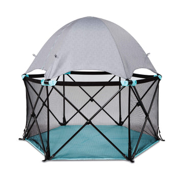 Summer Infant Pop N Play Deluxe Ultimate Playard, Aqua Splash - Full Coverage Indoor/Outdoor Portable Play Pen with Fast, Easy a