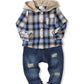 Renotemy 18 Months Boy Clothes 24 Month Boy Clothes Winter Toddler Boy Outfits 2T Flannel Plaid Hooded Sweatshirt Denim Pants Se