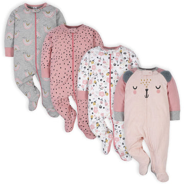 Gerber Baby Girls 4 Pack Sleep N Play Footie Bear Pink Newborn