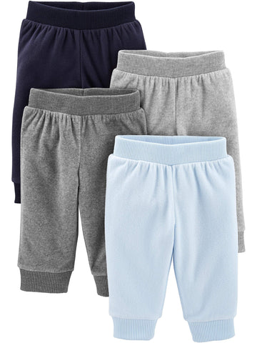 Simple Joys By Carter'S Baby 4-Pack Fleece Pants, Dark Grey/Grey Heather/Light Blue/Navy, 12 Months