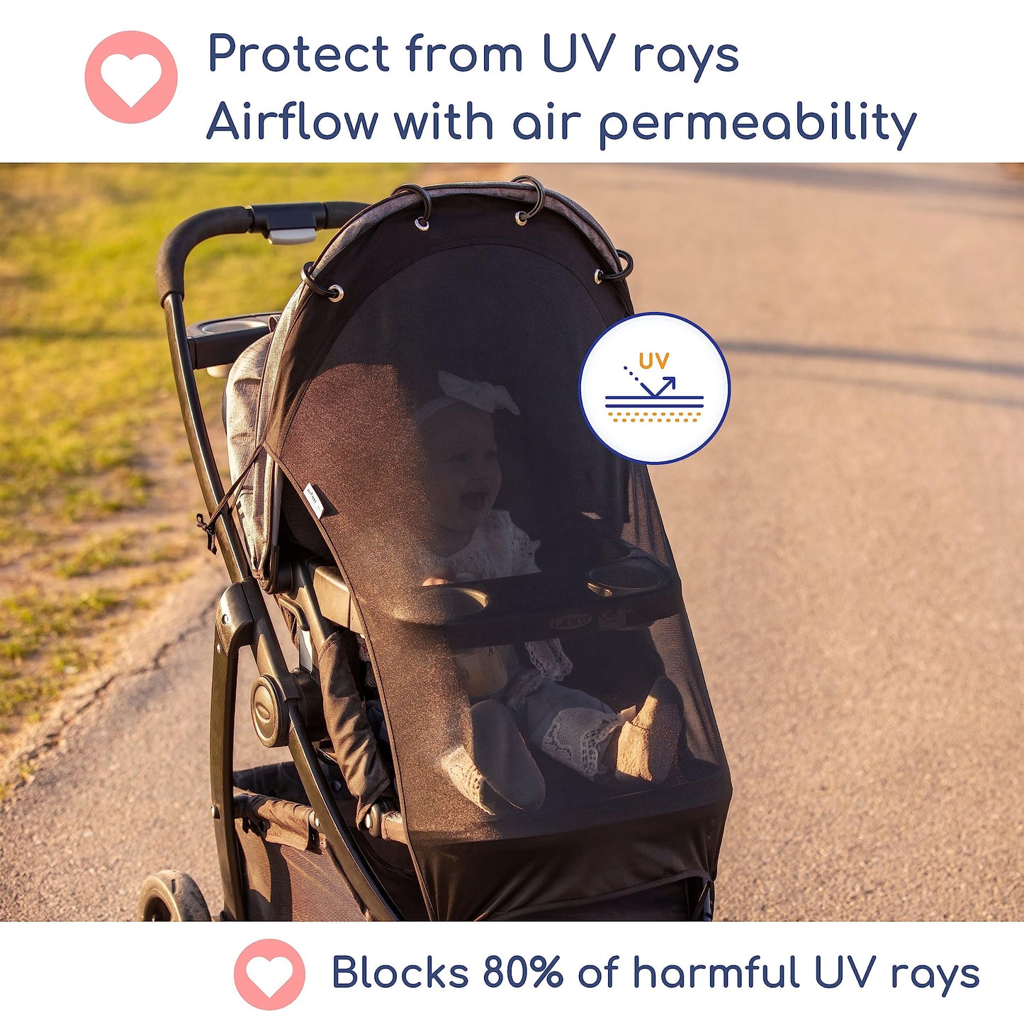 Sun Shade For Strollers (Large). Universal Adjustable Spf 30+ Sunshade With See Through. Your Baby Will See The World And Will B