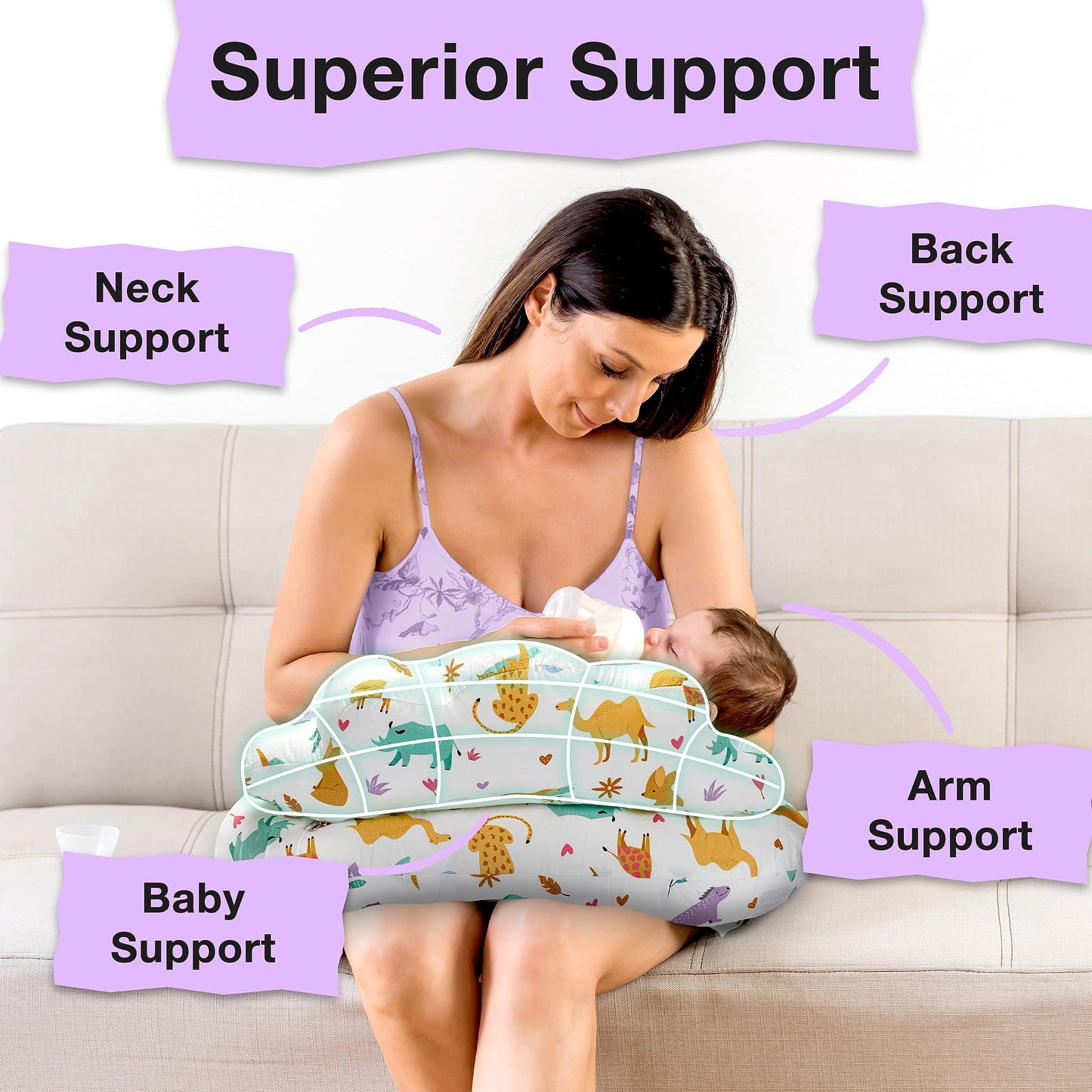 Pillani Nursing Pillow, Plus Size Breastfeeding Pillows For Enhanced Support & Comfort For Mom & Baby, Removable Cotton Cover, A