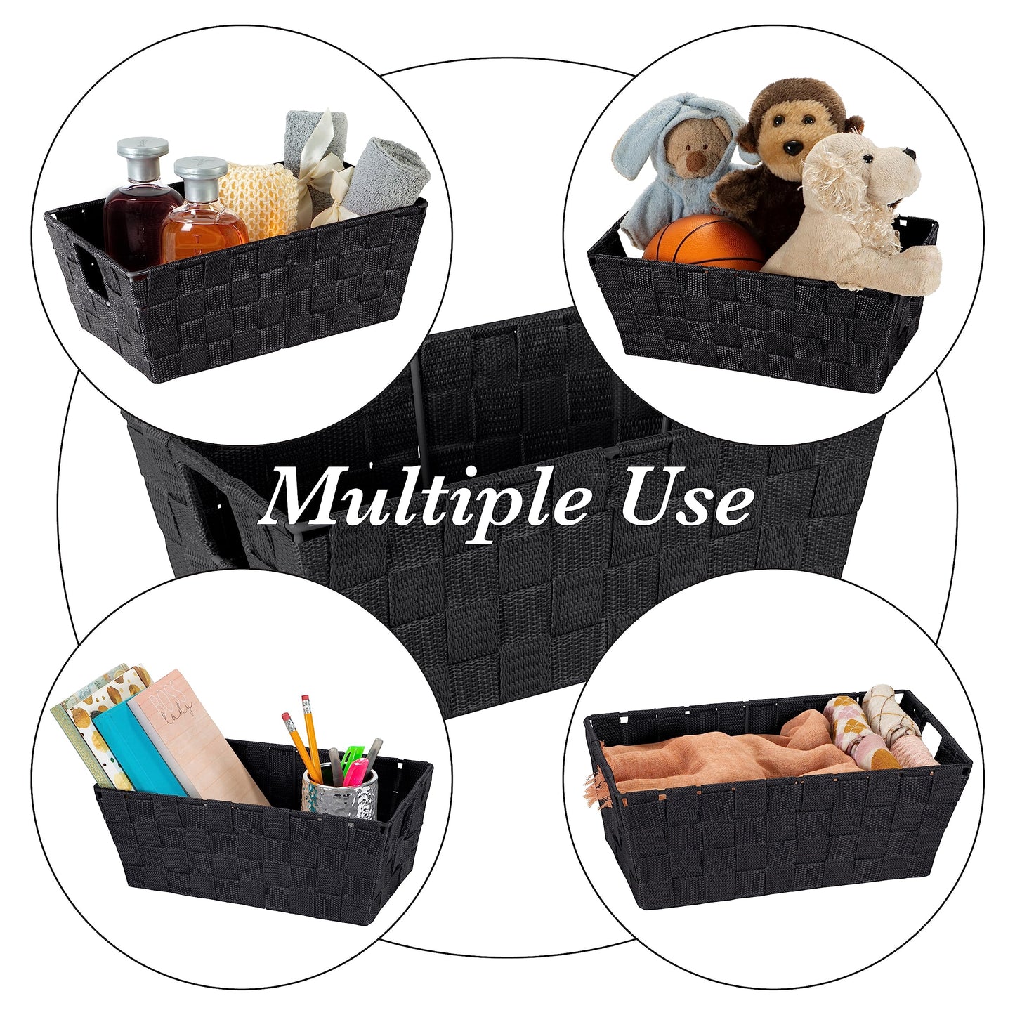 Simplify Small Shelf Woven Strap Tote | Decorative Storage Basket | Built In Handles | Organization | Closet | Bedroom | Bathroo