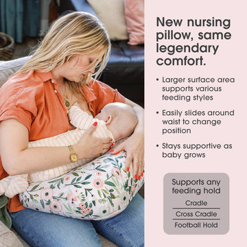 Boppy Nursing Pillow, Pink Garden Flowers, Larger, More Supportive For Breastfeeding And Bottle Feeding, Firmer Fill, Higher Lif