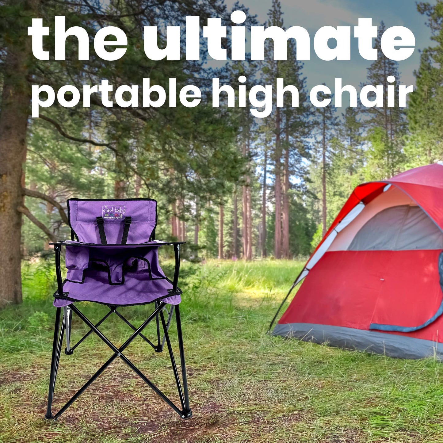 ciao! baby Portable High Chair for Travel, Fold Up High Chair with Tray, Purple