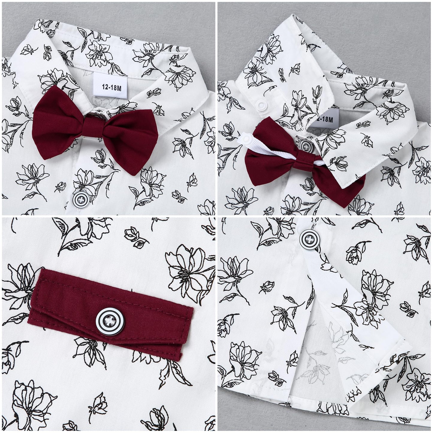 Disaur Toddler Boy Suits Gentleman Wedding Outfits,Formal Dress Shirt+Bowtie +Suspender Pants 12Months-5T(Red,12-18M)