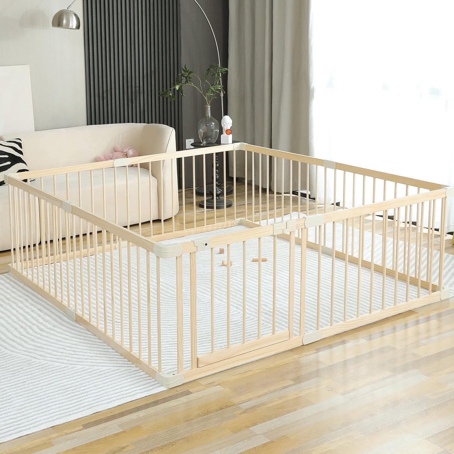 Conababy Baby Playpen Play Fence Gate Play Pen Wood Large,Playpens for Babies and Toddlers Kids Indoor,Baby Play Yards Gym Area,