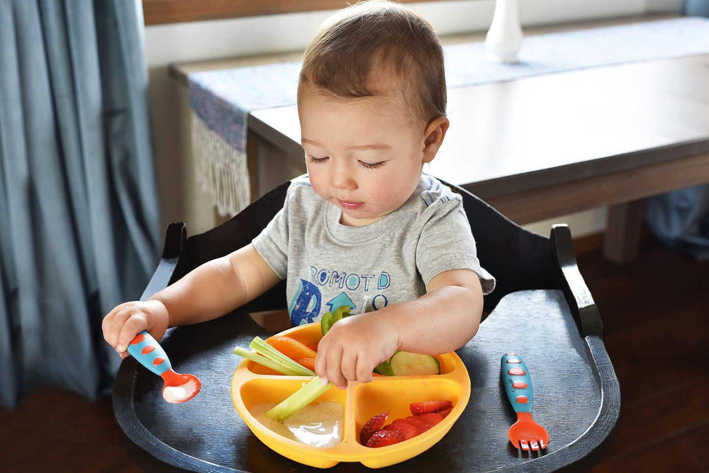 Pandaear Divided Unbreakable Silicone Baby And Toddler Plates - 3 Pack - Non-Slip - Dishwasher And Microwave Safe - Silicone (Bl