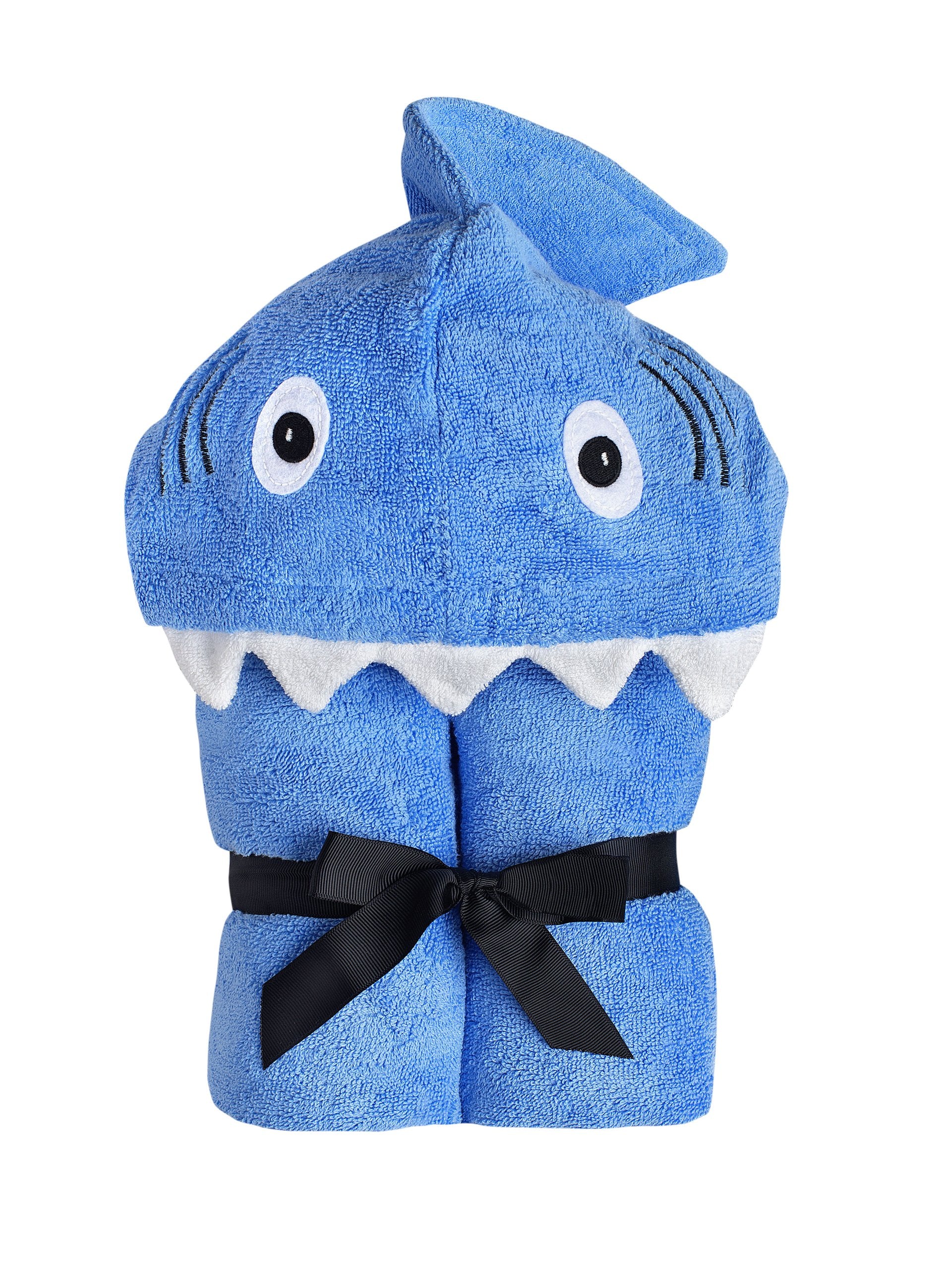 Yikes Twins Hooded Baby Towel For Kids 2-8 | Large 100% Cotton Baby Shark Towel For Boys Or Girls In Blue | Unisex Cute Shark Ba