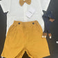 Xirubaby Baby Boys Short Sleeve Gentleman Bowtie Overalls Outfit Suits Set(80/12-18M, Yellow)