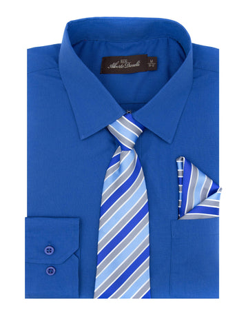 Alberto Danellis Boys Long Sleeve Dress Shirt With Matching Tie And Handkerchief, 18, Royal