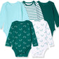 Hanes Baby Boys Ultimate Flexy 5 Pack Long Sleeve Bodysuits Bodystocking, Greens, 0-6 Months Us
