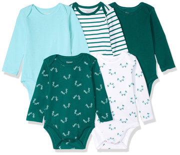 Hanes Baby Boys Ultimate Flexy 5 Pack Long Sleeve Bodysuits Bodystocking, Greens, 0-6 Months Us