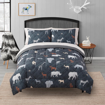 Kids Bedding Set Bed In A Bag For Boys And Girls Toddlers Printed Sheet Set And Comforter, Full, Safari