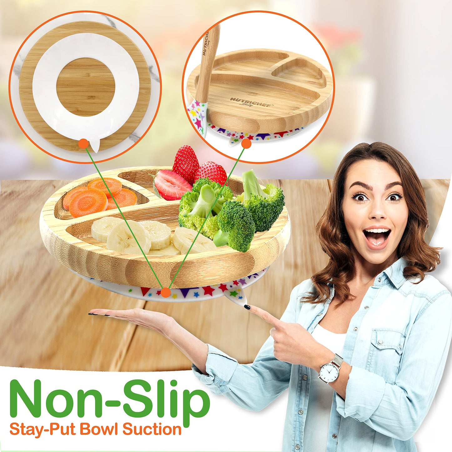 Nutrichef Round Bamboo Baby Plate, Star Plate