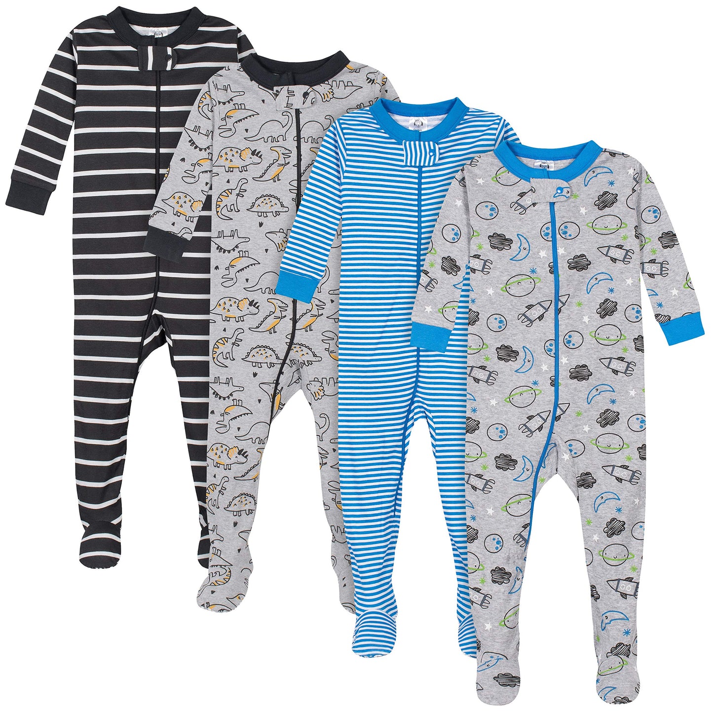 Gerber Baby Boys 4-Pack Footed Pajamas, Dinosaurs Space Grey, 4T