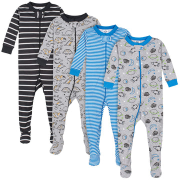 Gerber Baby Boys 4-Pack Footed Pajamas, Dinosaurs Space Grey, 4T