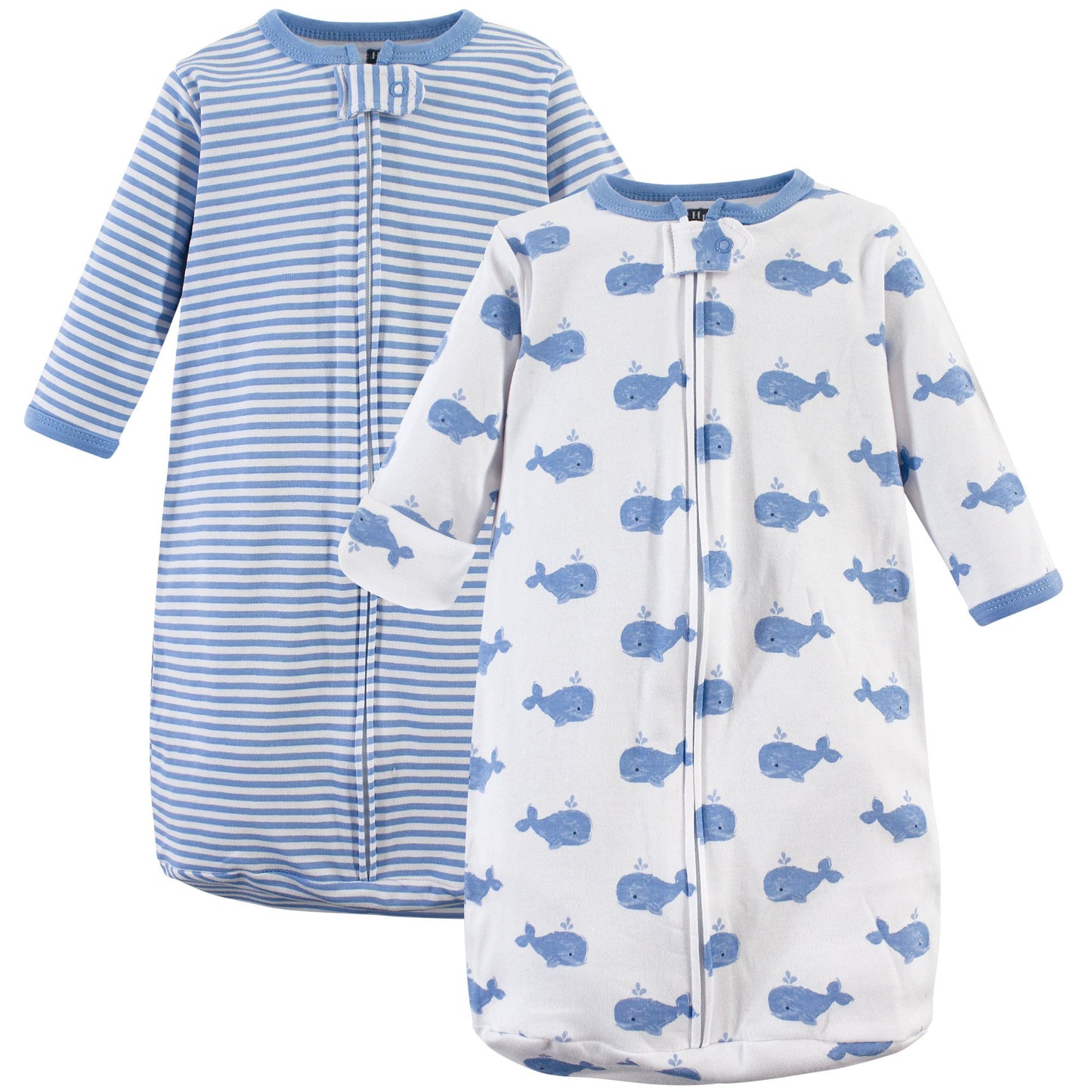 Hudson Baby Unisex Baby Cotton Long-Sleeve Wearable Sleeping Bag, Sack, Blanket, Blue Whales, 0-3 Months