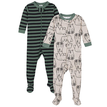 Gerber Baby Boys' Toddler 2-Pack Footed Pajamas, Bear Green Stripes White, 3T