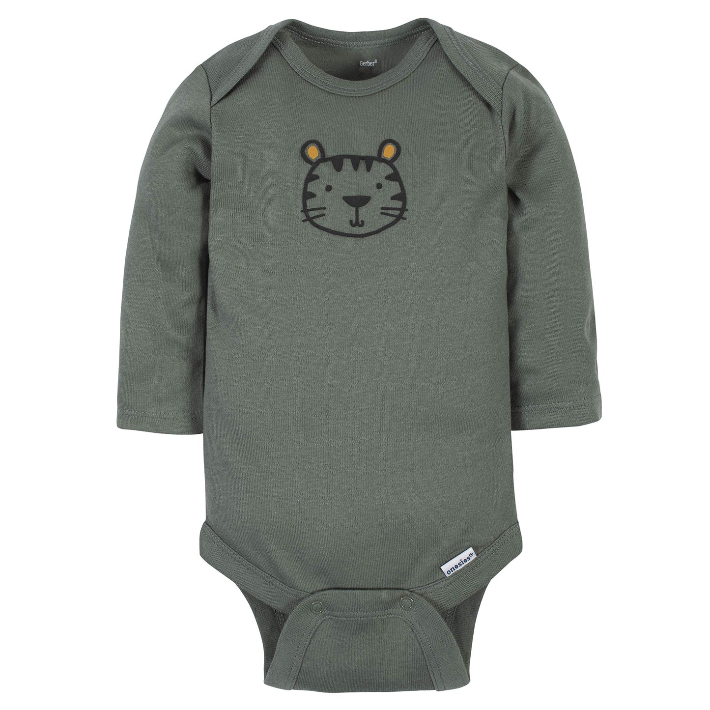 Gerber Baby Boys' 6-Pack Long-Sleeve Onesies Bodysuit, Tiger Green, 12 Months