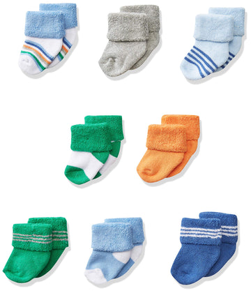 Luvable Friends Baby Boys Newborn And Terry Socks, Blue Orange, 0-6 Months Us