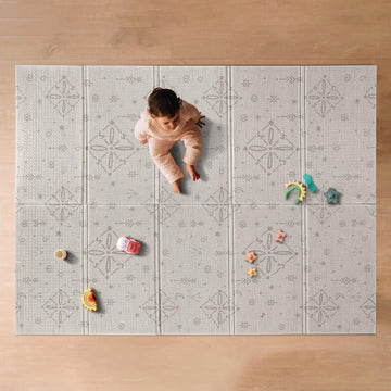 Nuby Reversible Baby Floor Mat - Foldable And Lightweight Baby Play Mat For Floor - Easy Storage And Travel - Gray Moon And Arro