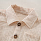 Baby Boys Clothes Set Toddler Infant Boys Button-Down Shirt Tops + Cotton Gauze Shorts Summer Outfit 2Pcs With Pockets (Beige, 0