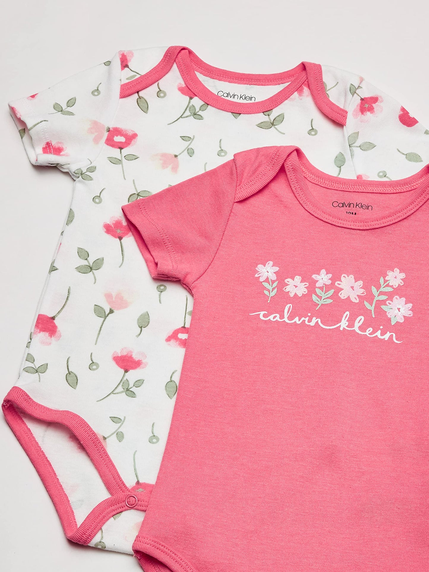 Calvin Klein Girls' 4 Pieces Pack Bodysuits, Coral Reef/Equator Pink/White Luster, 3-6 Months