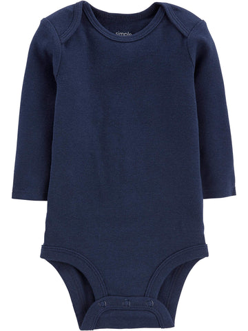 Simple Joys By Carter'S Baby Boys' 5-Pack Long-Sleeve Bodysuit, Blue/Grey Heather/Navy/Olive/Washed Navy, Preemie