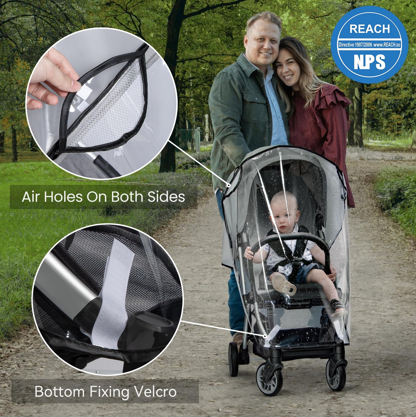 Bemece Baby Stroller Rain Cover Universal Stroller Accessory - Waterproof Windproof Travel Weather Shield Thick & Durable Protec