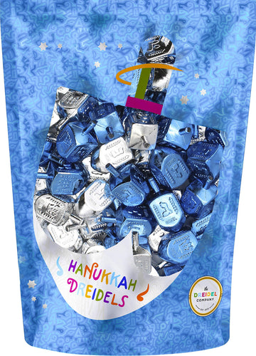 The Dreidel Company Metallic Silver & Blue Hanukkah Dreidels With English Translation- Includes Detailed 10 Game Instruction Car