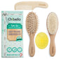 Chibello 4 Piece Wooden Baby Hair Brush And Comb Set Natural Goat Bristles Brush For Cradle Cap Treatment Wood Bristle Brush For