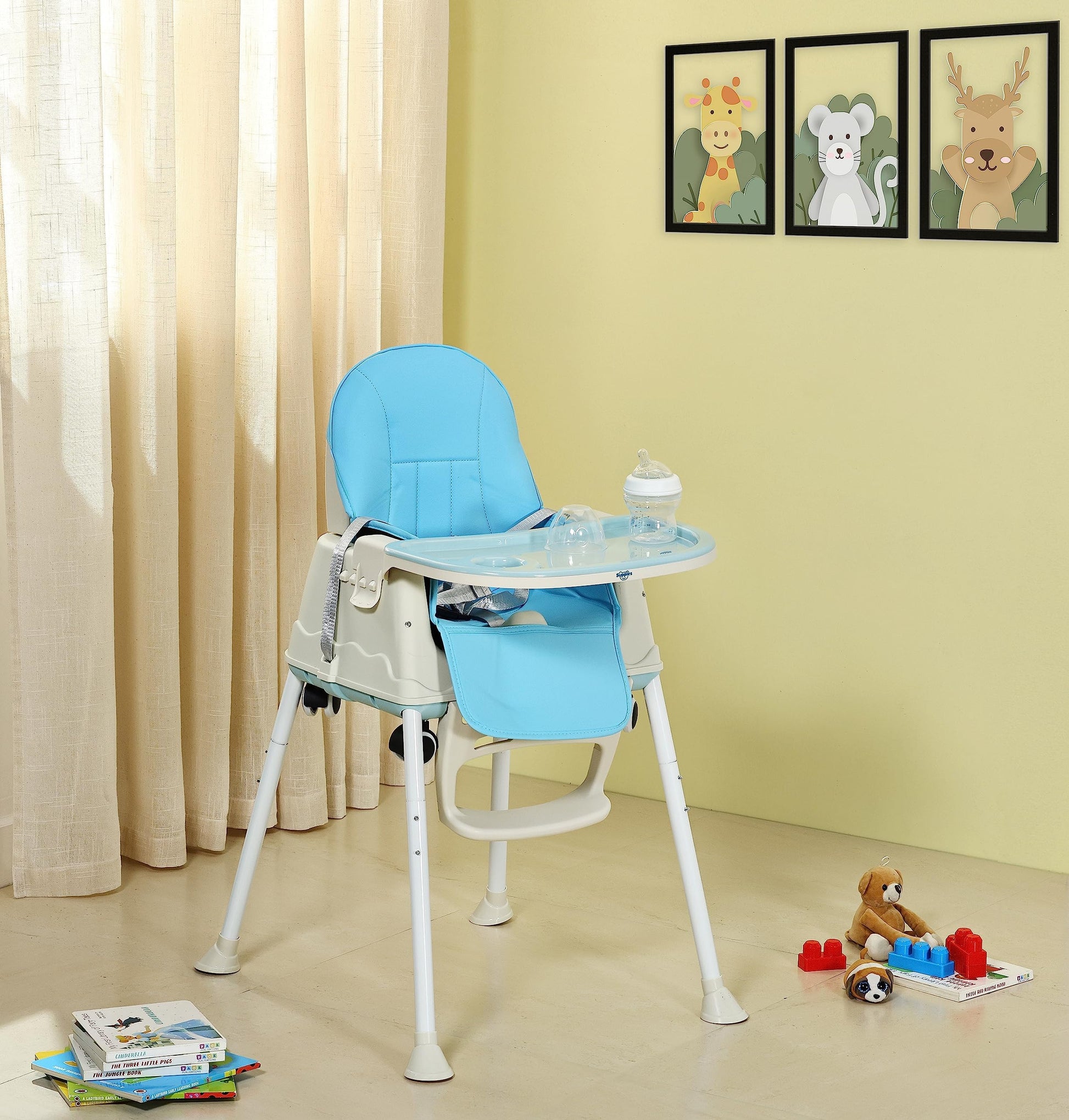 Amazon Brand - Supples 4-In-1 High Chair For Babies And Kids | Blue | Supports Up To 15 Kg Weight | Detachable & Portable | Safe