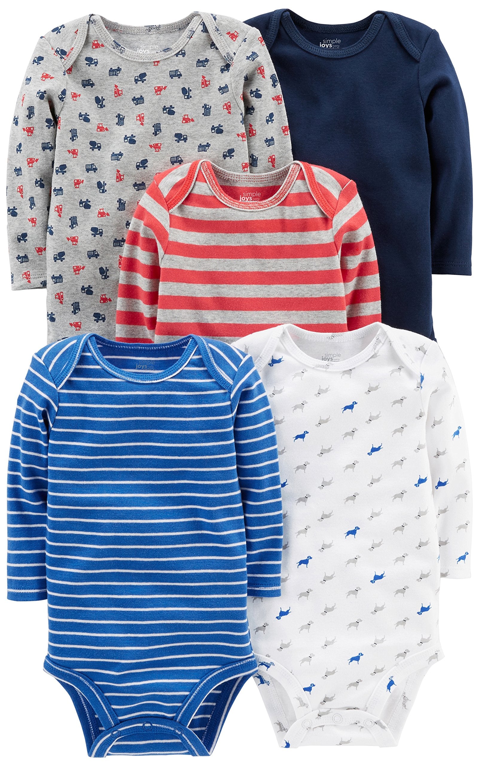 Simple Joys By Carter'S Baby Boys' 5-Pack Long-Sleeve Bodysuit, Blue/G – Cutebab