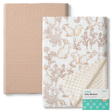 ANYEDDE 2Pack Muslin Minky Baby Blanket for Boys and Girls  Soft Baby Blankets, Nursery Minky Blankets with Muslin Cotton Fron