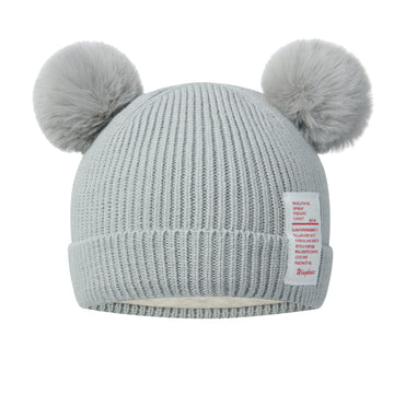 Abronda Christmas Winter Baby Hats Soft Warm Infant Knitted Pom Pom Beanie Bear Hats For Toddler Boys Girls - Grey