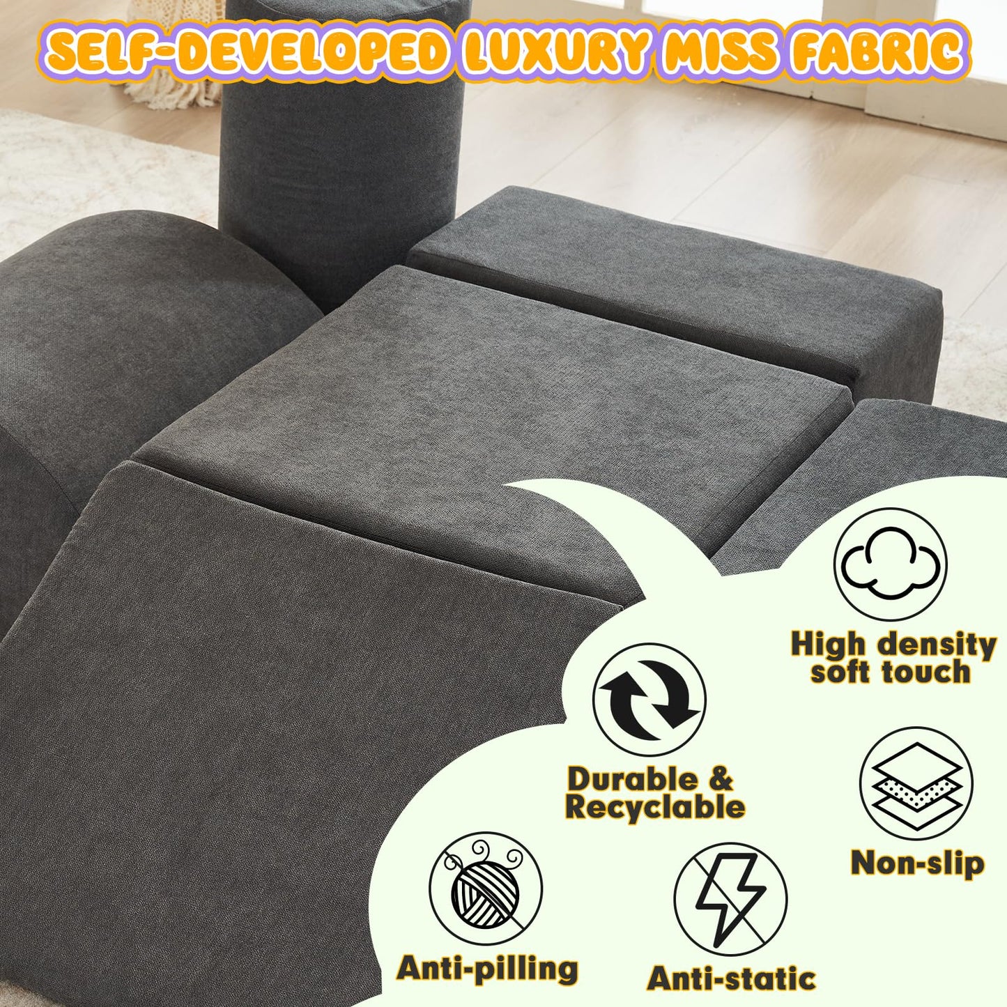 Jela Foam Blocks 6Pcs Soft Play Equipment Luxury Miss Fabric, Toddler Climbing Toys Indoor Soft Play Climbing For Toddlers, Ligh