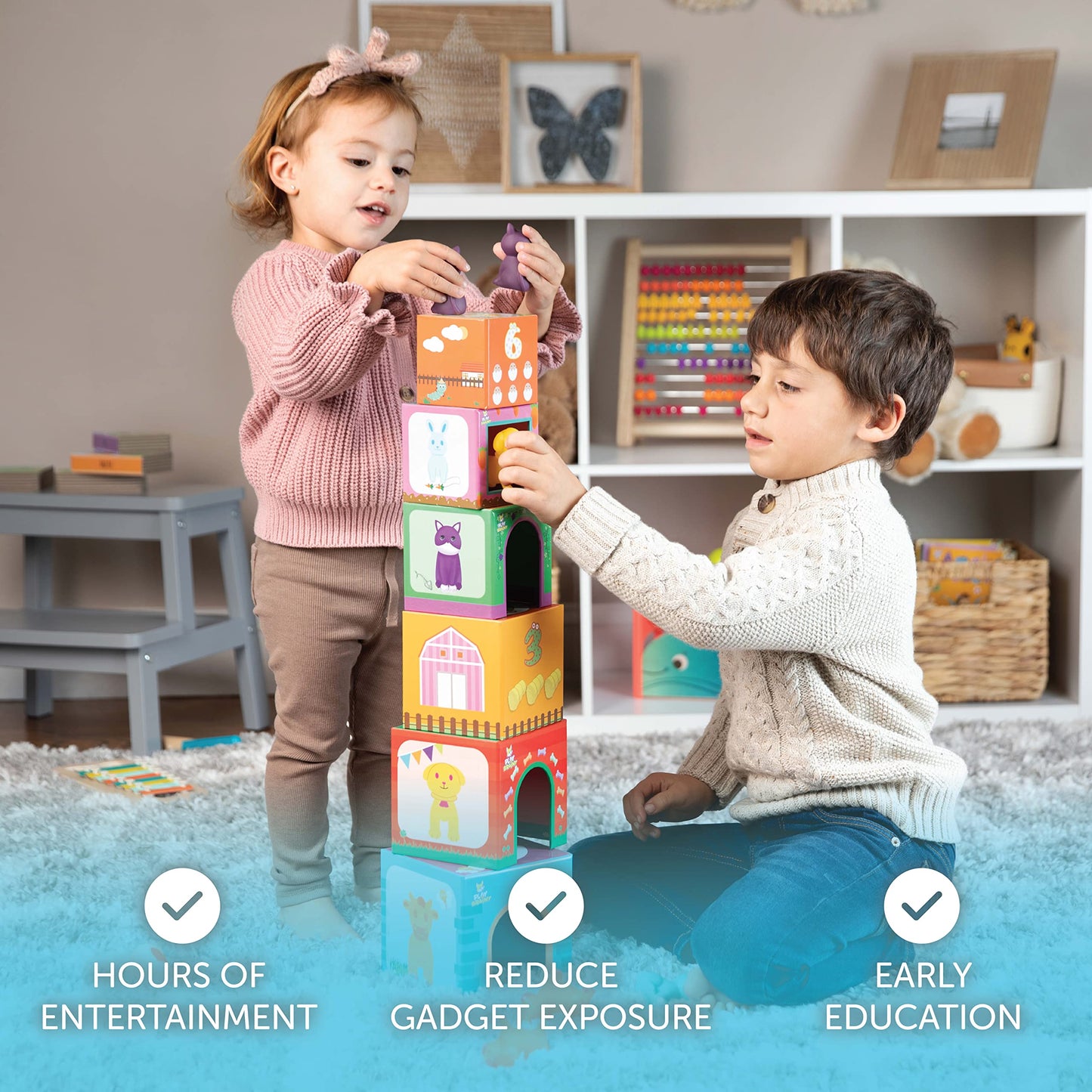 Play Brainy Farm Animal Sorting and Stacking Toys for Toddlers Ages 1-3 - 6 Sets of Animal Stacking Blocks Toddler Toys for Girl